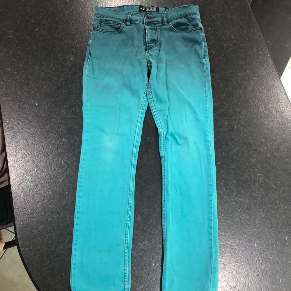 Teal Ombré Denim Skinny Jeans Size 30/32